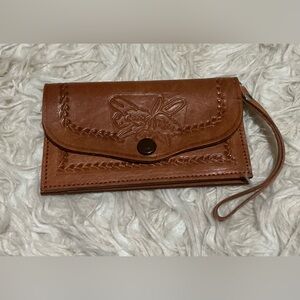 Costa Rica Handcrafted Brown Leather Wristlet Wallet